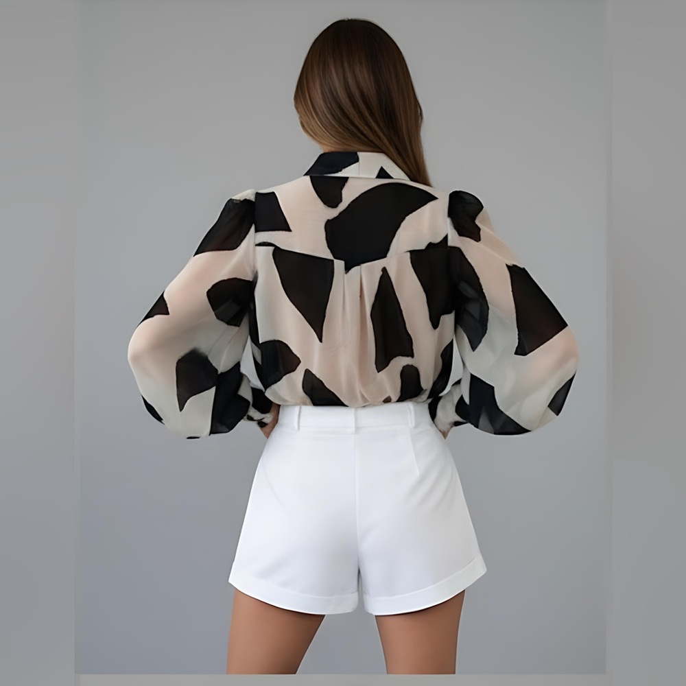 Geo Print Semi Sheer Blouse - Picture 4 of 10